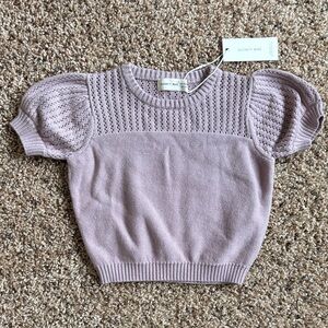 Quincy Mae Lavender Knit Puff Sleeve Sweater 100% Organic Cotton Size 6-12 month